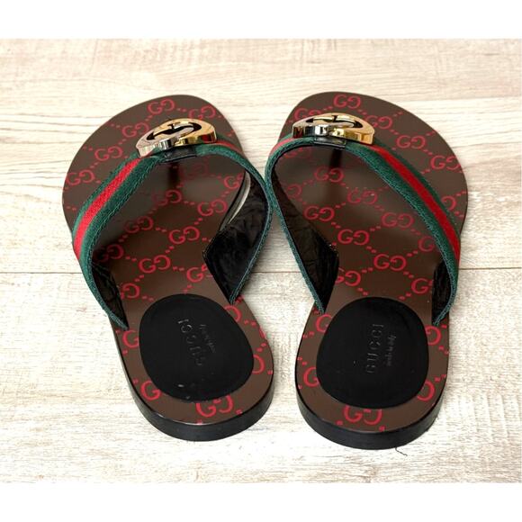 Gucci Kika Canvas Thong Sandals Women's Shoes Sz 38 - Picture 6 of 13